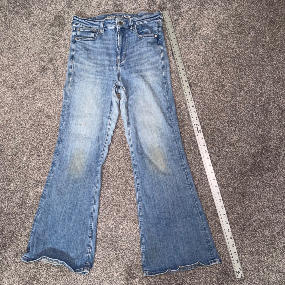 American Eagle Womens Next Level Stretch High-Rise Flare Light Wash Denim Jeans - Picture 5 of 12